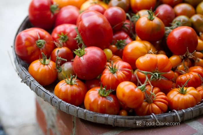 basket of heirloom tomatoes 