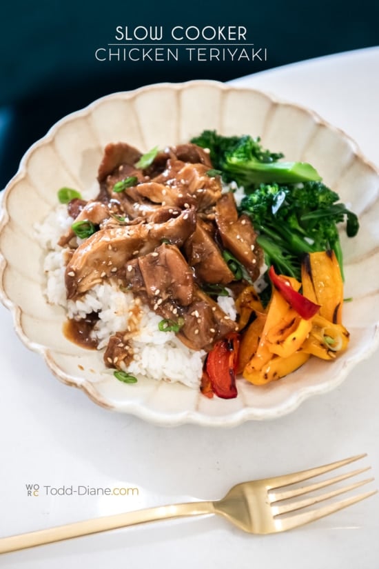 bowl of slow cooker teriyaki chicken