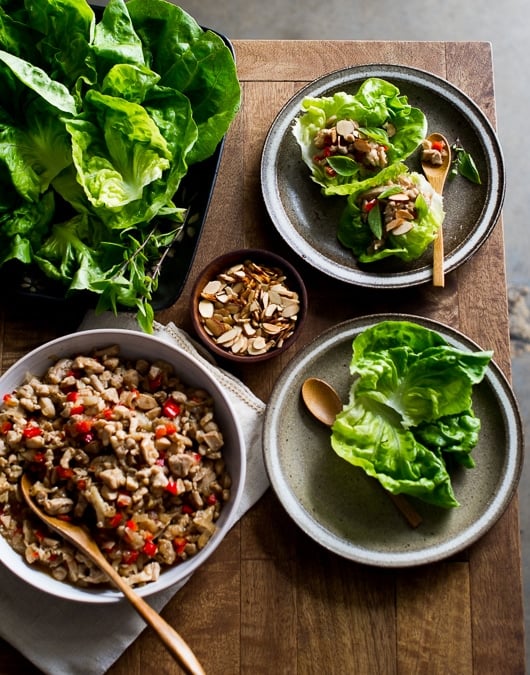 Lettuce Wraps with Almond-Basil Chicken