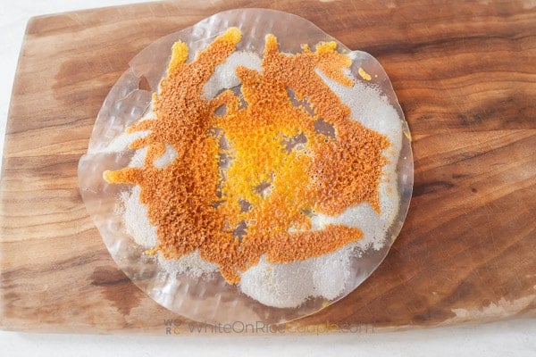 burnt cheese on microwave rice paper crisp