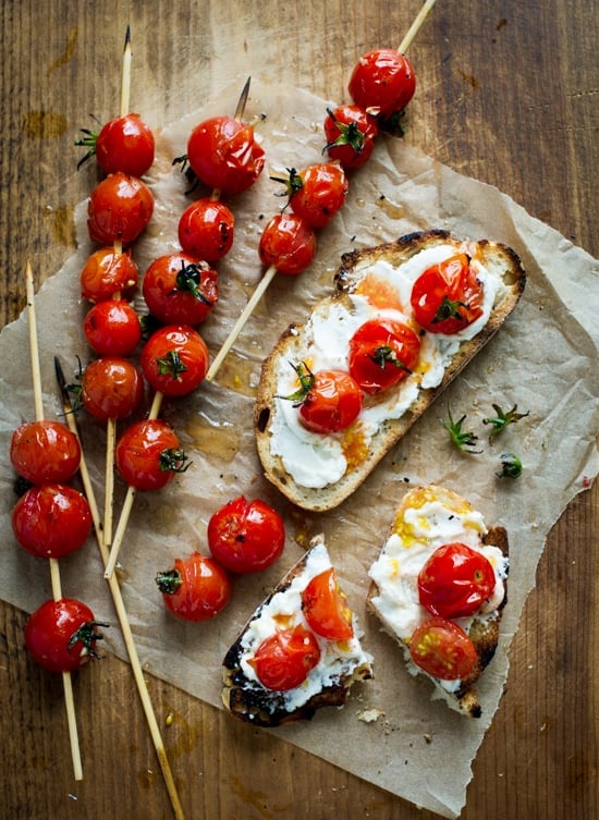 Grilled Tomato Skewers "Lollipops" Toasts on WhiteOnRiceCouple.com