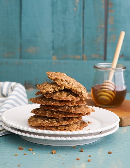 One-Pot Honey Oat Cookies stacked on a plate