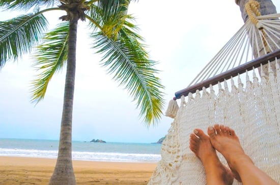 laying in a hammock 