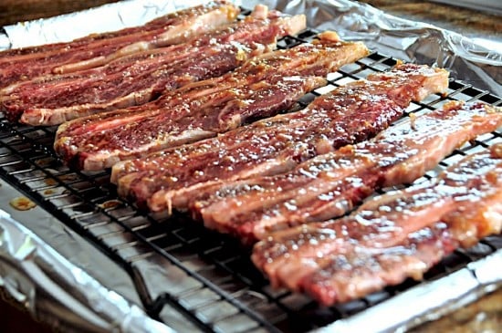 ribs on tray ready to bake 