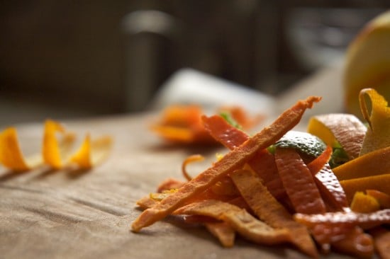 dessert decoration with peels of oranges, lemons and tangerines 