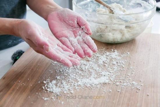 dusted hands with bisquick mix