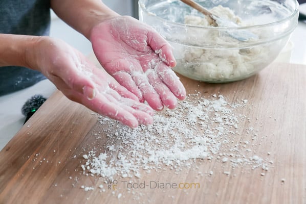 dusted hands with bisquick mix