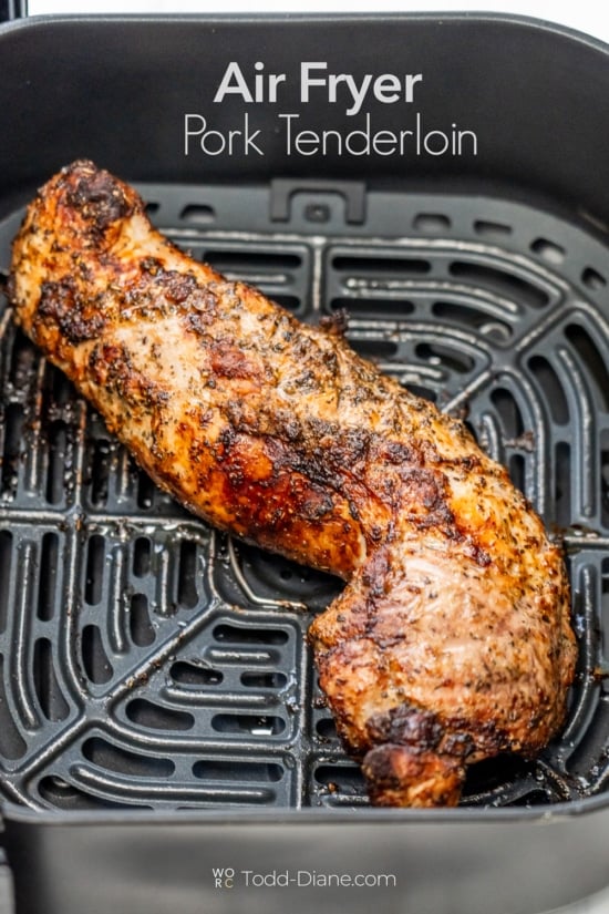 air fryer pork tenderloin cooked in basket