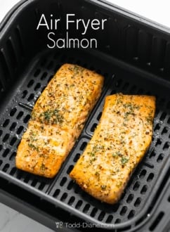 air fryer garlic herb salmon in basket