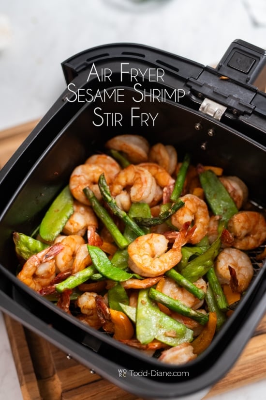 air fryer sesame shrimp stir fry cooked 