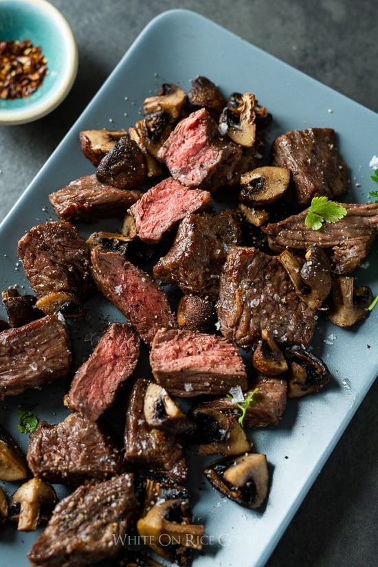 Air Fryer Steak Bites Mushrooms