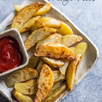 Plate of air fried French fries with side ketchup for dipping WhiteOnRicecouple.com