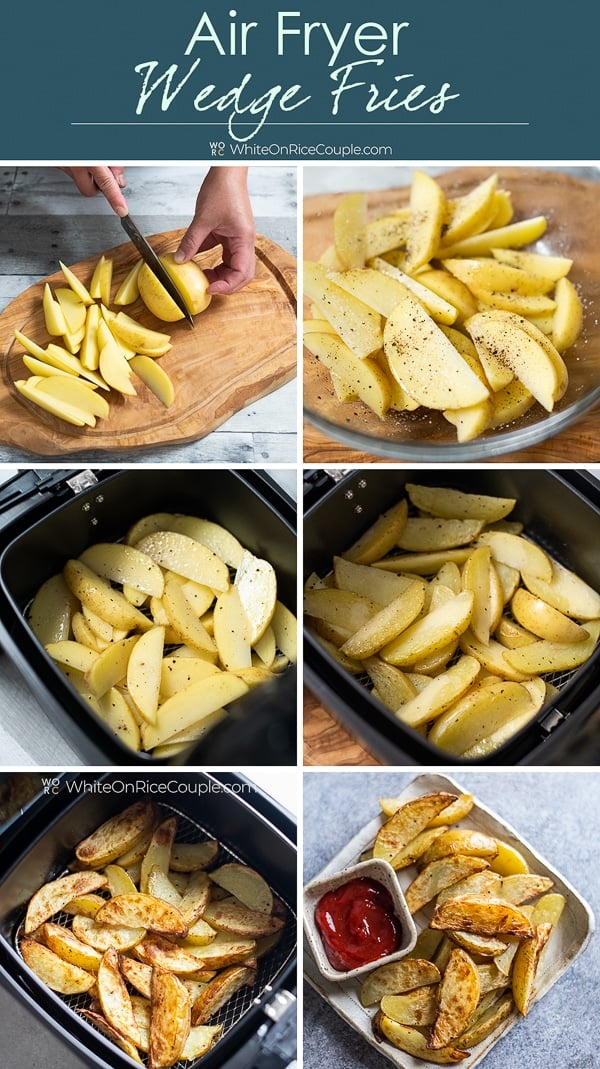 Step by Step pictures for how to make air fried potato wedge fries by whiteonricecouple.com