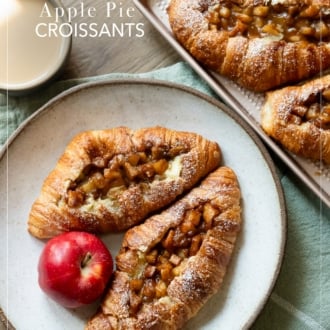 apple pie croissant boats on plate with coffee