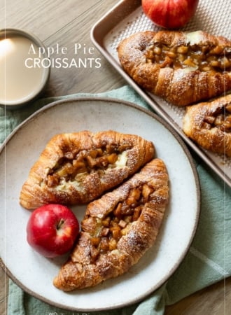 apple pie croissant boats on plate with coffee