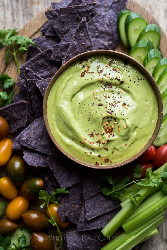 Avocado Dip Recipe or Creamy Avocado Dressing on a platter