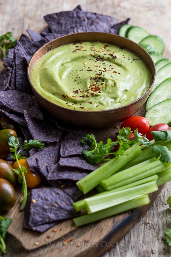 Avocado Dip Recipe or Creamy Avocado Dressing on a platter