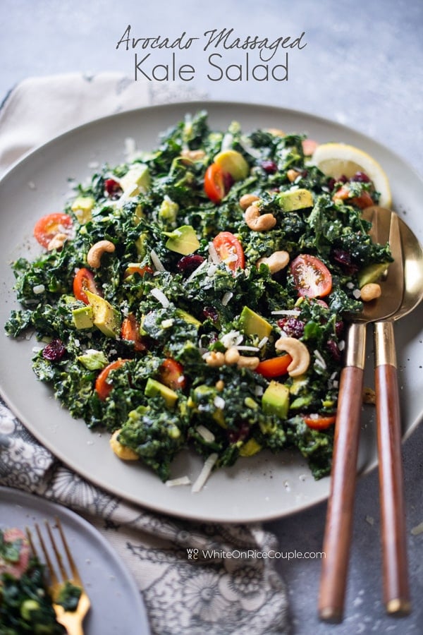 Avocado Massaged Kale Salad on a plate