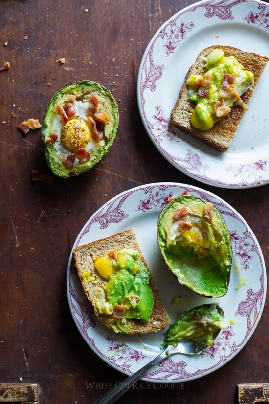 Baked Eggs in Avocado on a plate