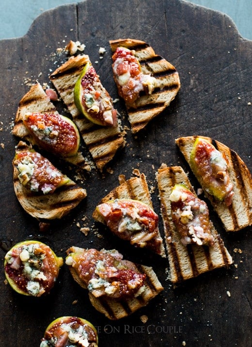 Baked Fig Recipe with Bacon, Cheese, Pecans on Grilled Bread