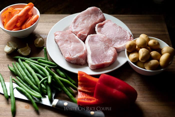 Juicy Baked Pork Chops Recipe with Vegetables is Best Pork Chops Recipe @whiteonrice #porkchops #pork #sheetpan #sheetpan dinners