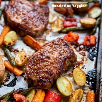 Juicy Baked Pork Chops Recipe with Vegetables is Best Pork Chops Recipe @whiteonrice #porkchops #pork #sheetpan #sheetpan dinners