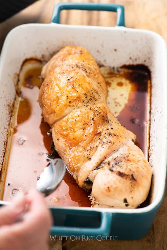 Baked Stuffed Turkey Breast Roll Recipe with Bacon, Mushrooms, Kale, Spinach | @whiteonrice