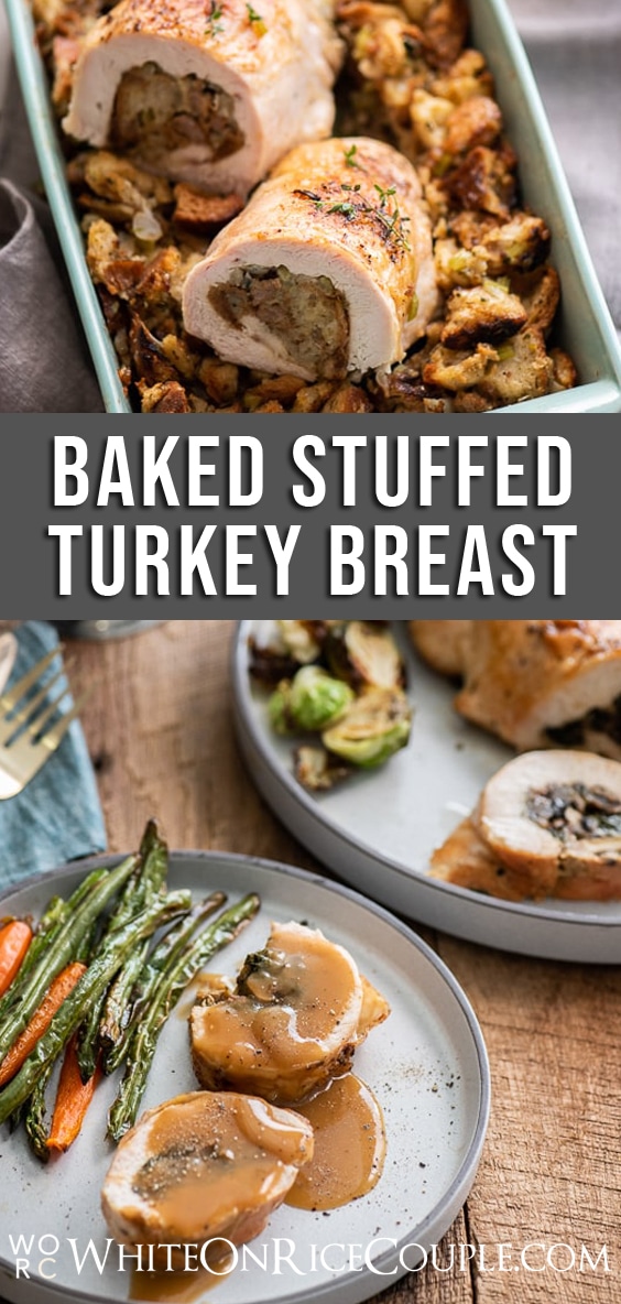Baked Stuffed Turkey Breast Roll Recipe with Bacon, Mushrooms, Kale, Spinach | @whiteonrice