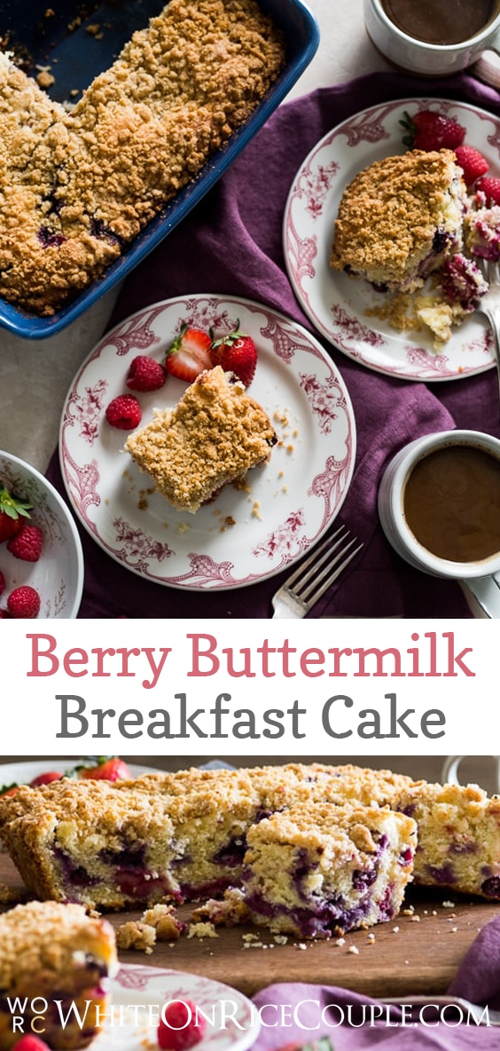 Berry Buttermilk Breakfast Brunch Cake that's moist, tender and delicious. | @whiteonrice