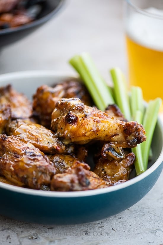 Air fried Chicken Wings from air fryer in bowl 