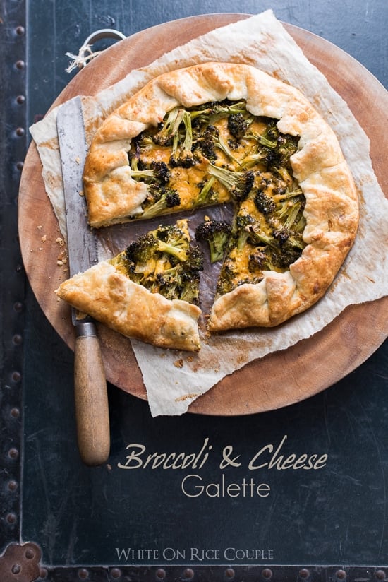 Fantastic Broccoli and Cheese Galette on a cutting board