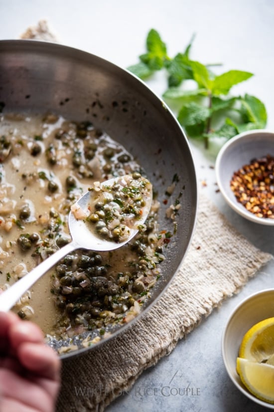 Making the lemon caper sauce