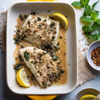 Broiled Halibut Lemon Caper Sauce Recipe Healthy Seafood Recipe @whiteonrice