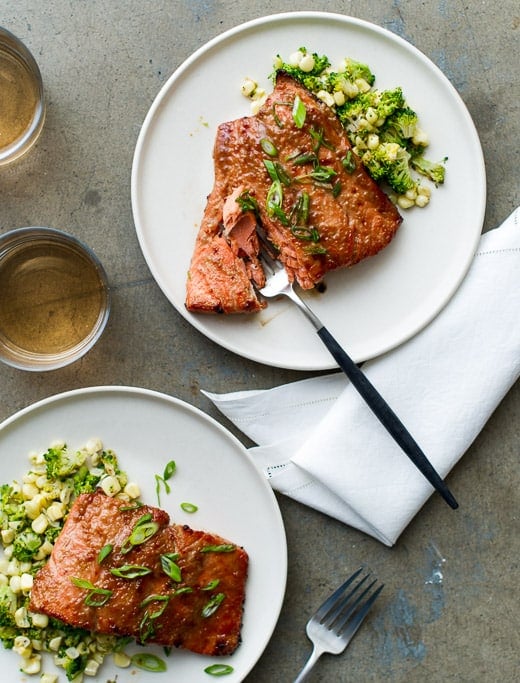 Broiled Miso-Glazed Salmon on a plate