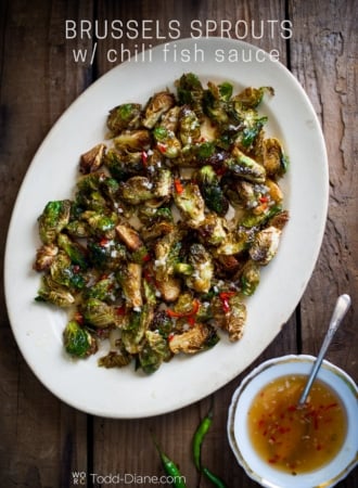 plate of brussels sprouts chili fish sauce