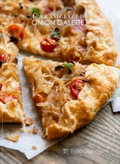 Slice of caramelized onion galette