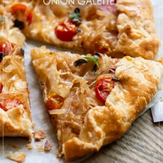 Slice of caramelized onion galette