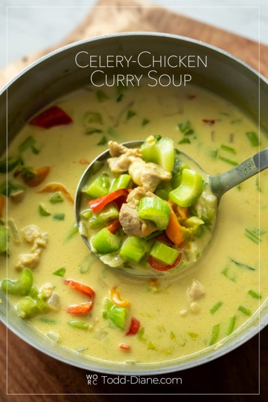 pot of celery curry chicken soup