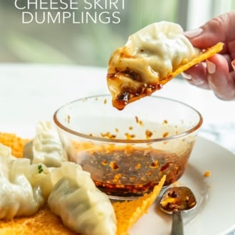 holding dumplings in cheese skirt