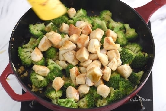 Adding chicken back in to the pan