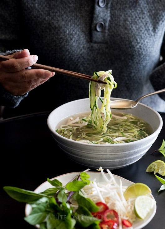 Zucchini noodle chicken pho soup recipe by @whiteonrice 