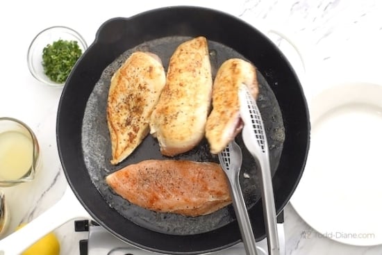 Searing chicken in skillet