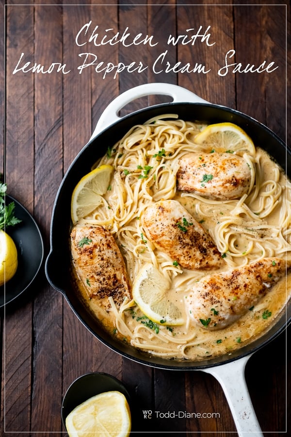 Lemon Pepper Chicken Recipe with Cream Sauce in a skillet