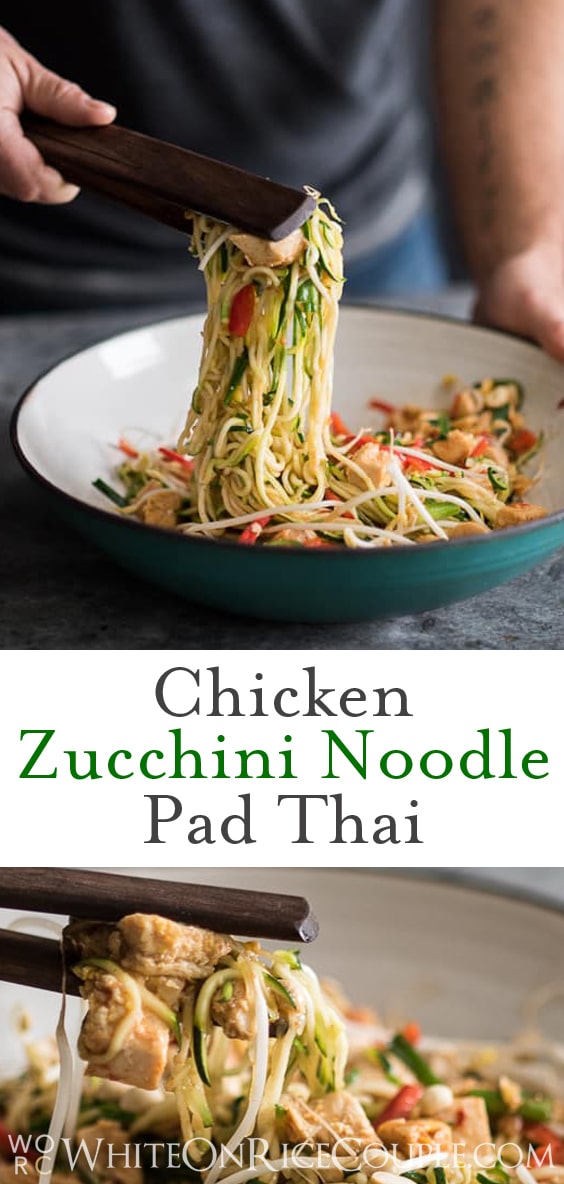 Healthy Chicken Zucchini Noodle Pad Thai Recipe | @whiteonrice