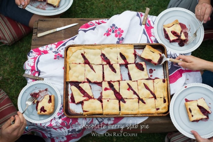 picnic with chocolate berry slab pie
