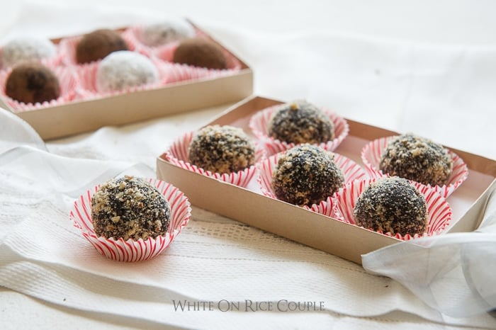 Chocolate Bourban Balls Recipe or Rum balls in a box
