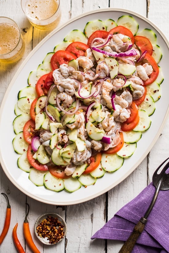 spicy shrimp ceviche on a serving plate