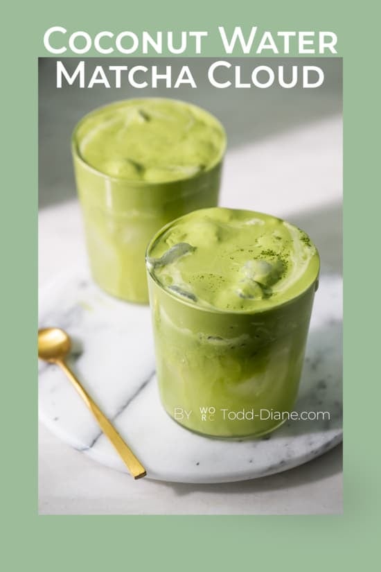 two glasses of iced coconut matcha cloud