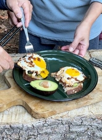 outdoor cooking chili crisp fried eggs on avocado toast