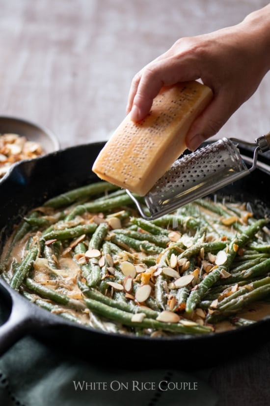 Creamy Green Beans Recipe with Parmesan Cheese for Thanksgiving Green Beans | @whiteonrice